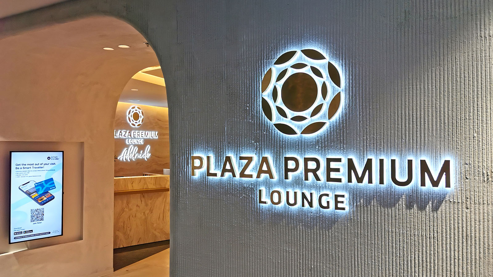 Signage for the Plaza Premium Lounge, Adelaide