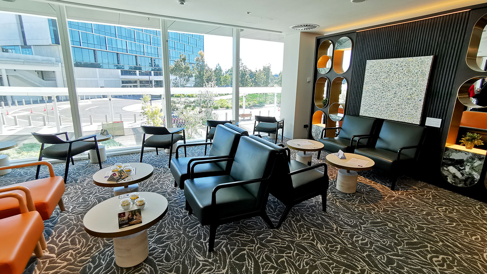 Chairs and tables in the Plaza Premium Lounge, Adelaide