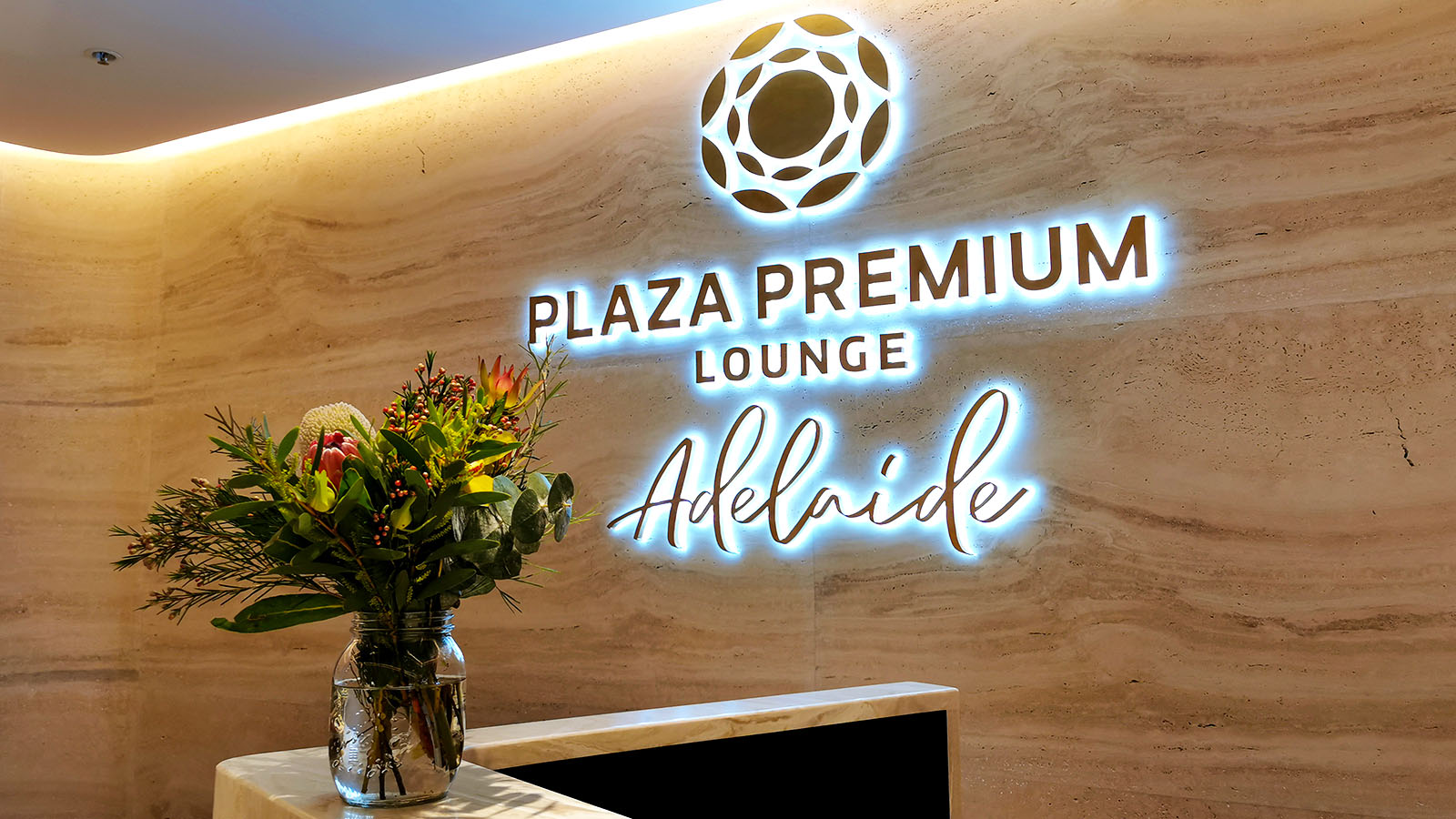 Front desk of the Plaza Premium Lounge, Adelaide